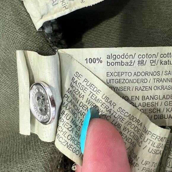 Zara Olive Green Patches Denim Button Down 3/4 Sleeve Shirt Dress sz S Trafaluc - Picture 12 of 13